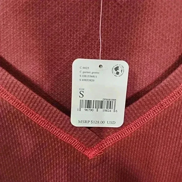 Free People Amara V-Neck Thermal Top in Garnet Grotto Size S Pullover Bl… - Picture 3 of 11